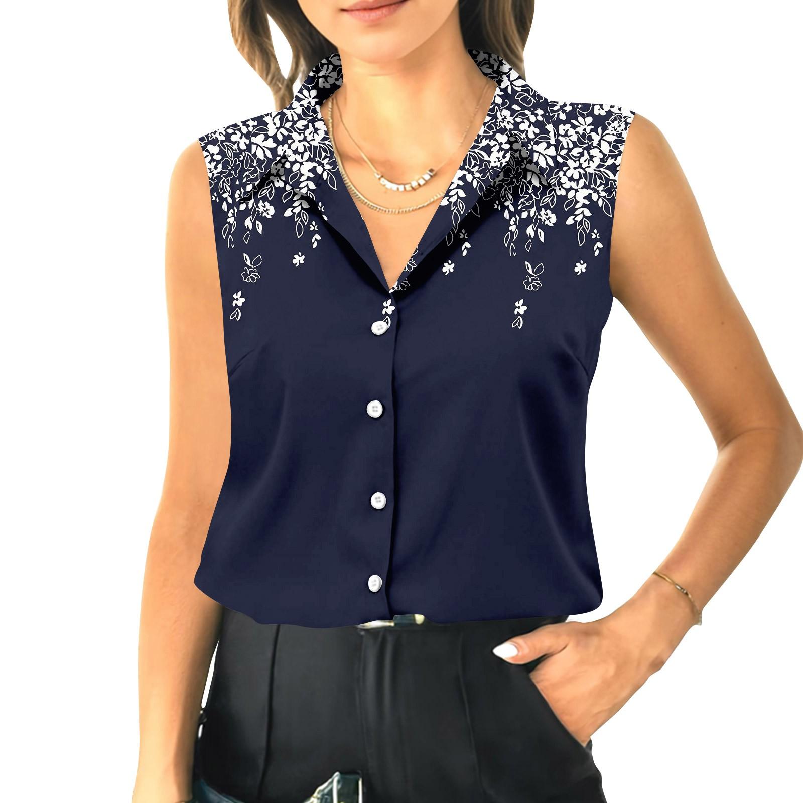 

Женский летний свободный топ без рукавов с воротником-стойкой S тёмно-синий