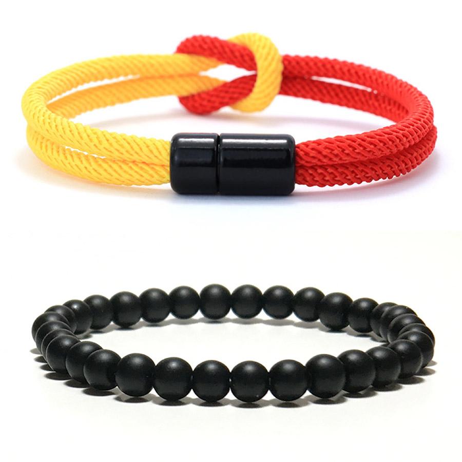 2Pcs Classic Contrasting Color Bracelet Set For Men Grade A 4mm Cord Chain Braslet Ukrainian Flag Element Wrap Braclet Pulseria