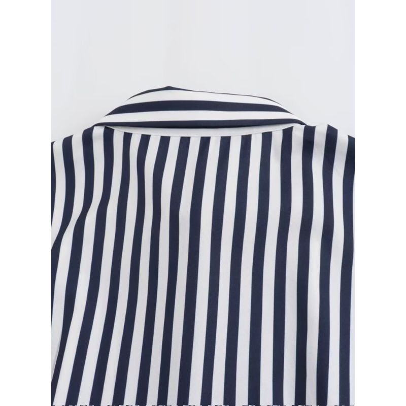 Kaslead New Arrival Women's Clothing Fashion Style Fashion Casual Minimalist Stripes with Belt Short Sleeve Dress