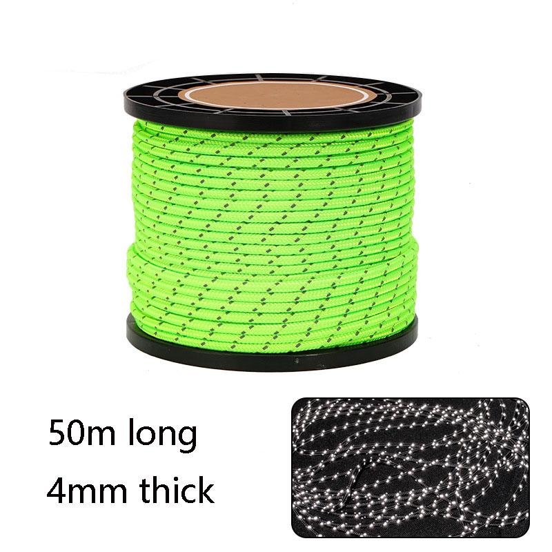 Reflective Rope 4mm Diameter 50m Windproof Guyline Heavy Duty Tent Cord Camping Accessory High Visibility Tarp Tie Down Cord