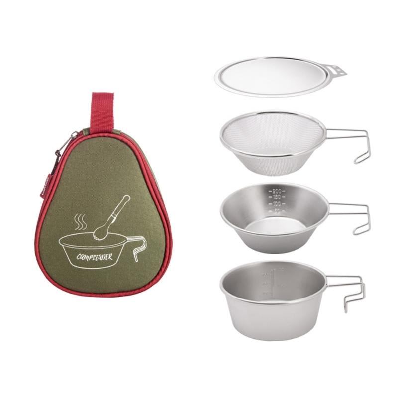 

4Pcs Outdoor Portable Stainless Steel Camping BBQ Tableware Bowl Cup Pot Sets Cookware Picnic Bowl for Hiking Barbecue