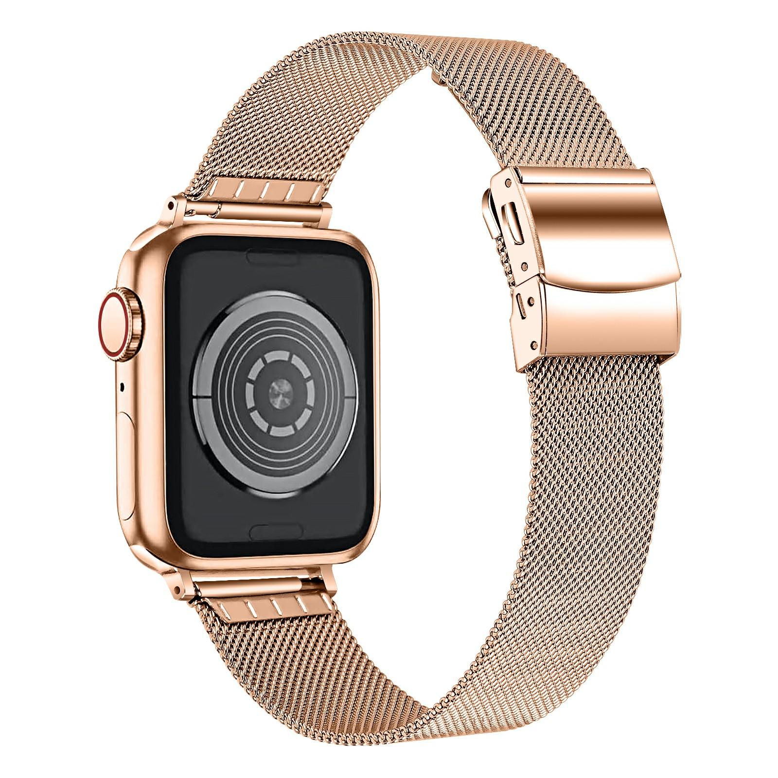 

Watch Strap for Apple Watch Series 10 9 8 7 SE 6 5 4 3 2 1 42mm 41mm 40mm 38mm Milanese Metal Band with Buckle Rose Gold