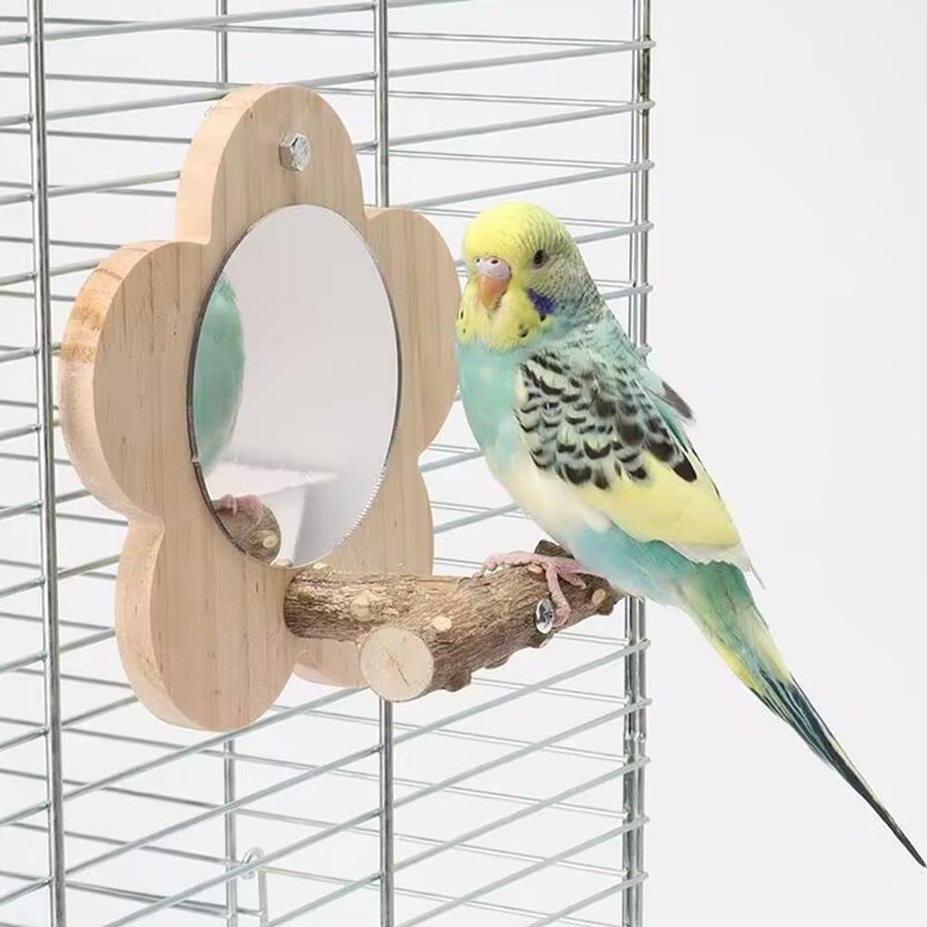 Flower Bird Cage Perch Mirror Bird Cage Hanging Perch Toys with Mirror for Cockatiels Parakeet Small Birds