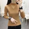 New Women's Turtleneck Pullover Slim Knit Jumper Winter Hollow Gauze  Yellow Sweater Tops