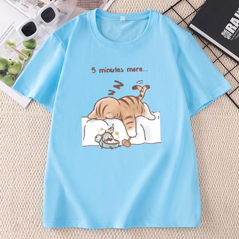 Funny Cat That Always Wants To Sleep Prints T Shirt ONeck Soft Loose Tee Tops Basic Unisex Clothes Casual Short Sleeve Tees