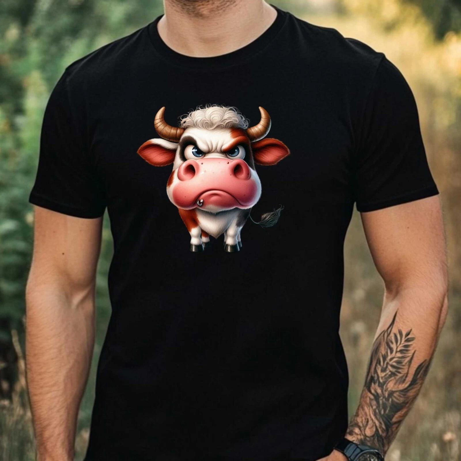 T-Shirt Herren Lustige Mürrische Kuh Motiv Baumwolle Größe XS bis 5XL XXXXL