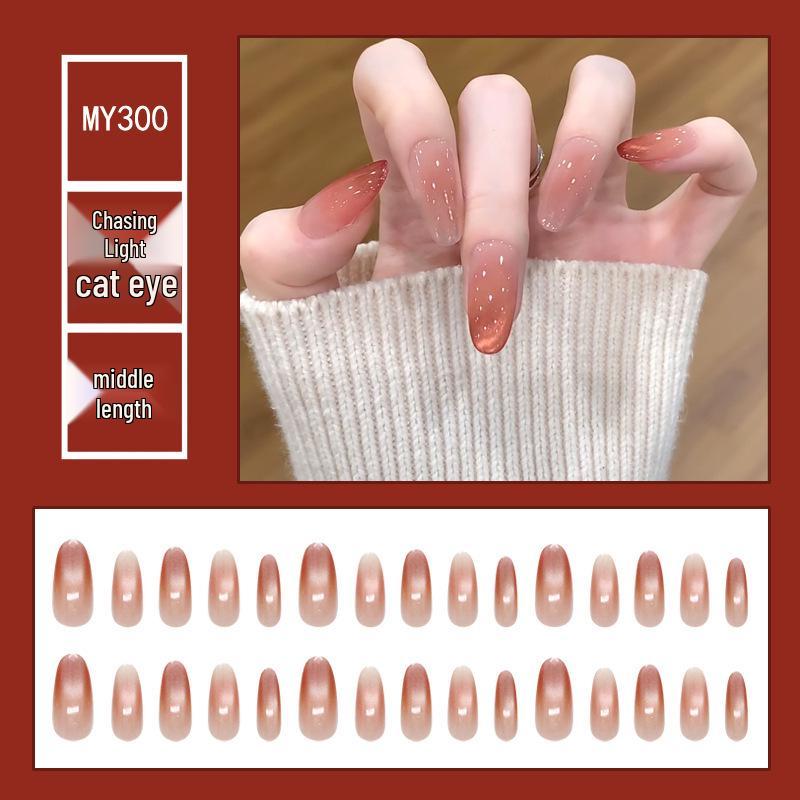 Chasing Light Cat's Eye Crystal Nails: Handmade, Detachable, Flash Diamond Design for Trendy, Stylish Looks.