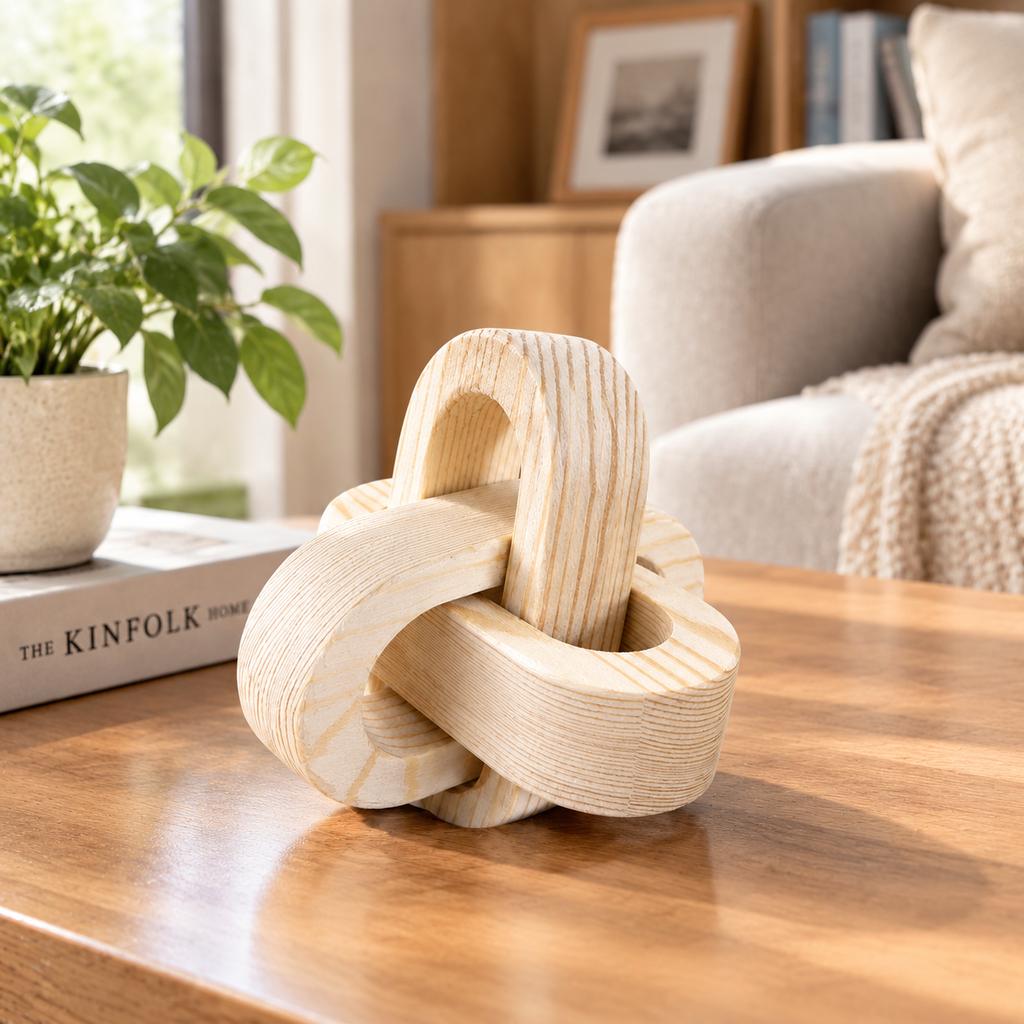 Wooden Three-Ring Knot Decor, 9 cm Wide-Ribbed Small, American Country Style, 4 Colors