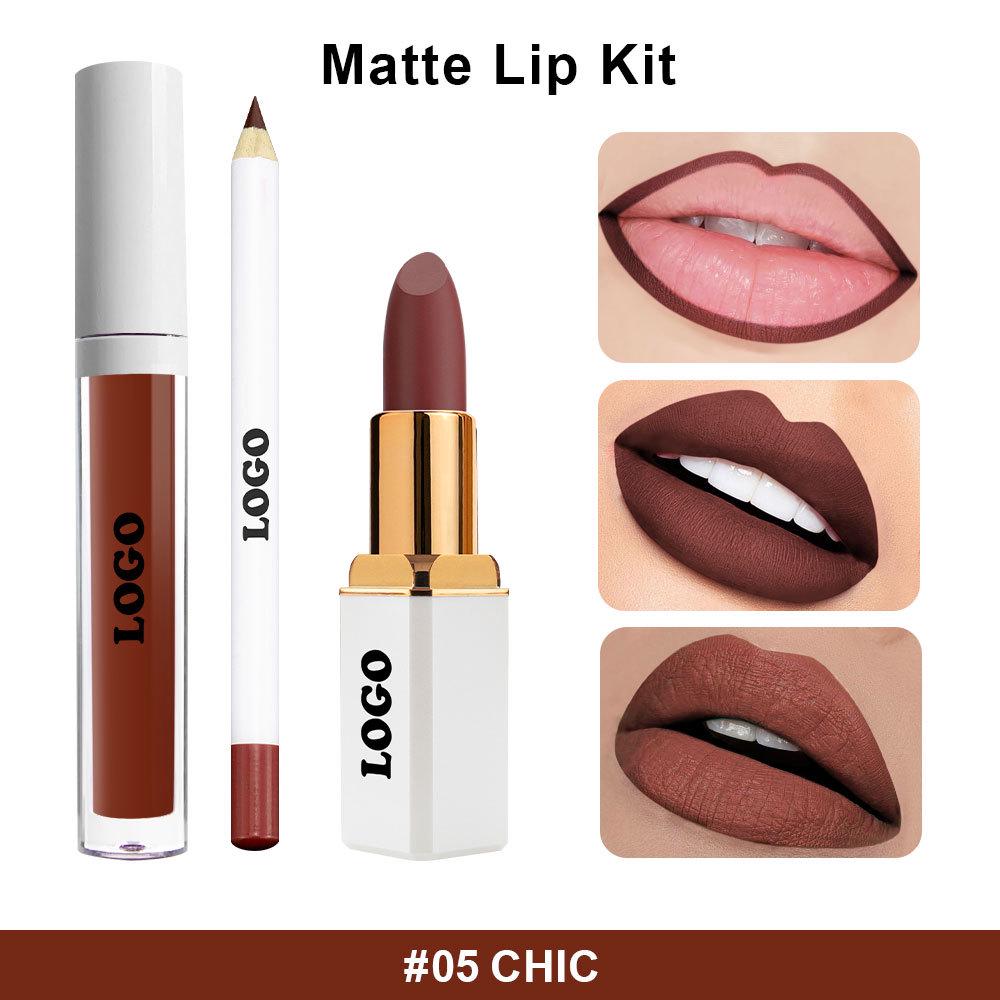 Cross-Border Velvet Matte Lip Set: Long-Lasting, Non-Fading 3-Piece Lip Gloss, Lipstick, and Lip Liner.