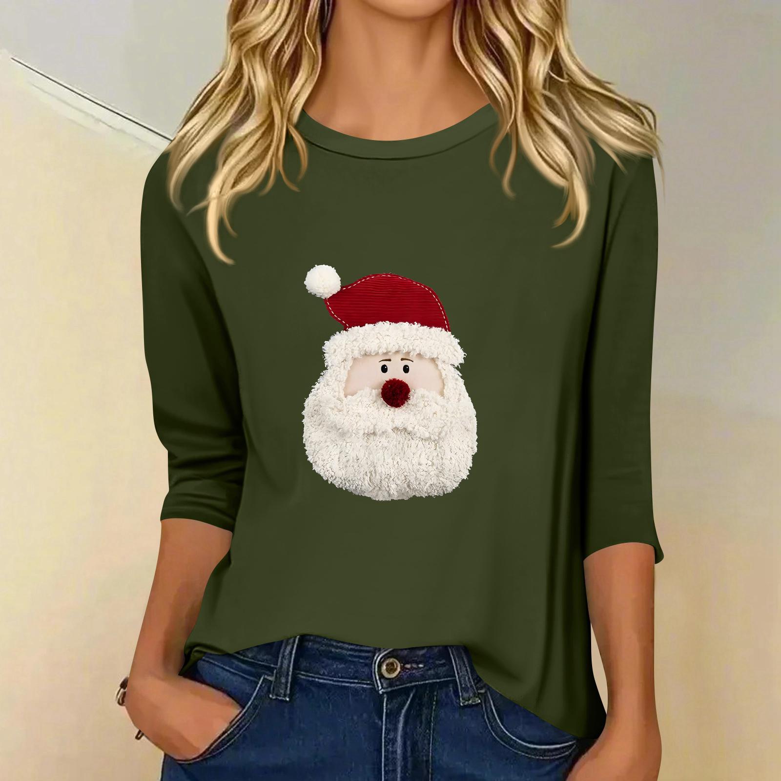 

Женский модный повседневный топ с рукавом три четверти и рождественским принтом, с круглым вырезом L