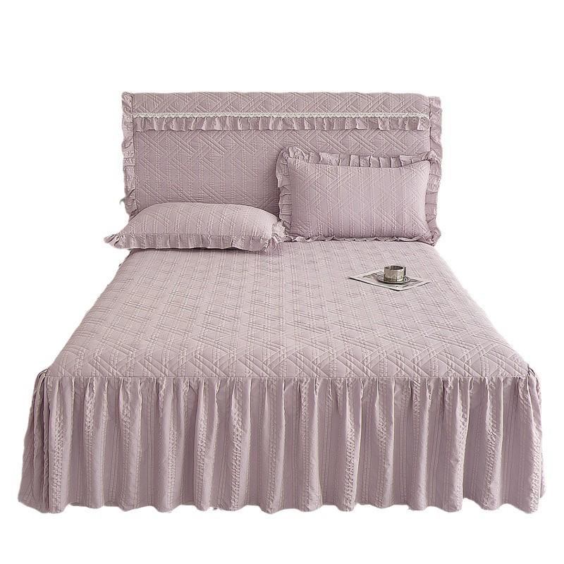 2025 Princess Lace Quilted Bedspread Set: Single Bed, Skirt, & Headboard Cover - Washed Cotton