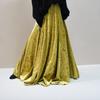 Retro Diamond Velvet Skirt Winter Mid-length Slimming Skirt Gold Velvet A-line Skirt