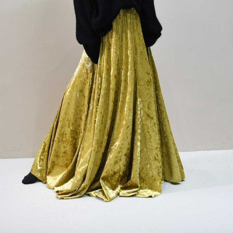 Retro Diamond Velvet Skirt Winter Mid-length Slimming Skirt Gold Velvet A-line Skirt