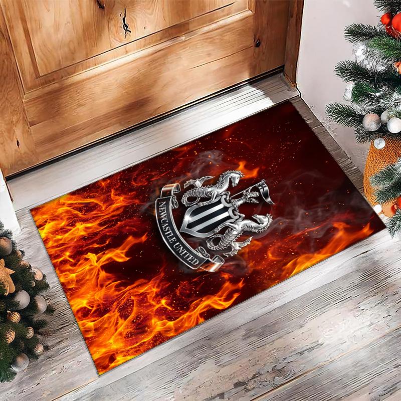 Tappeto in Velluto di Cristallo con Stampa di Calcio del Newcastle United, Comodo Assorbente d'Acqua Antiscivolo Tappeto per Pavimento Interno