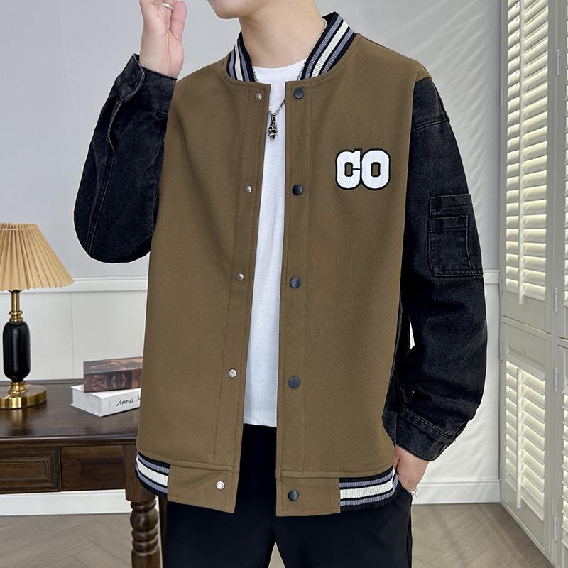 Spring and Autumn Casual Contrast Hooded Jacket Teen Trend Fake Two-piece Baseball Uniform