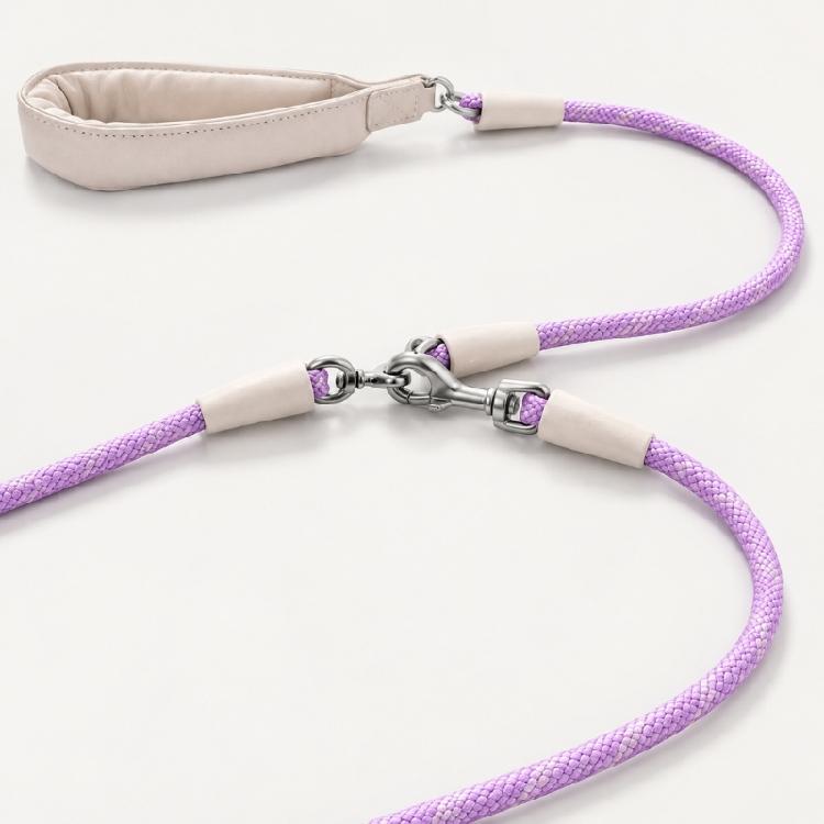 Two-Dog Rope with Braided Rope Construction, Cushioned Handle, and Rotating Connector for Neighborhood Walking Use