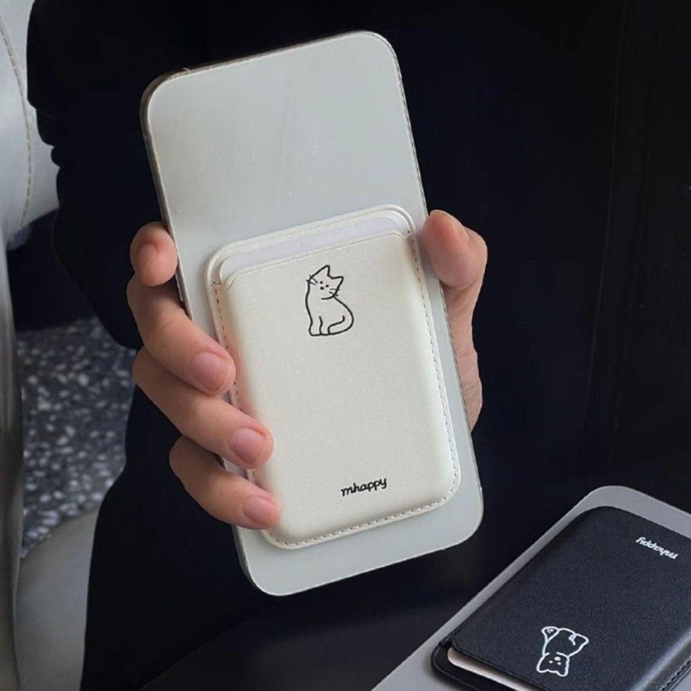 Cute Cat Phone Card Holder Dustproof Pu Leather Card Wallet Cover Anti-Fingerprint Magsafe Card Case For iPhone