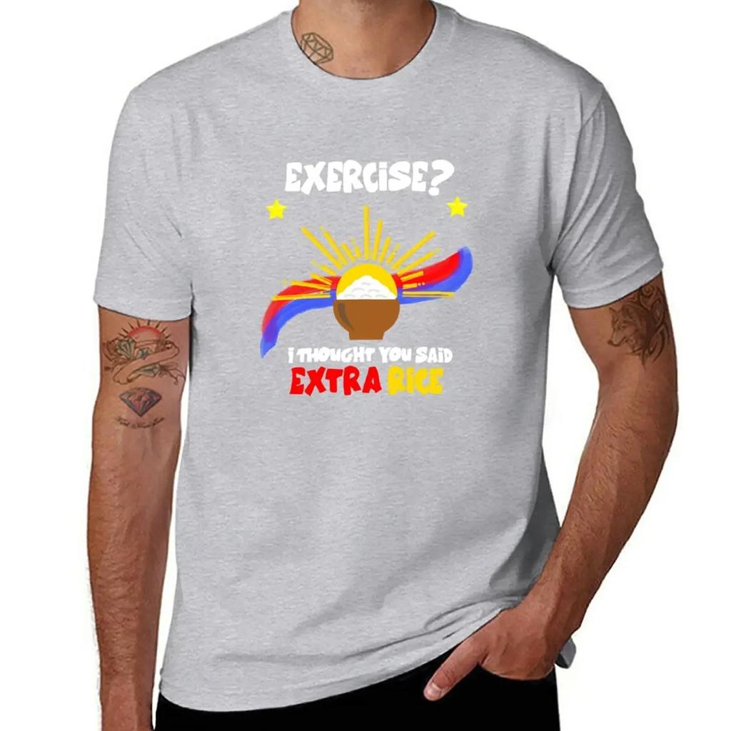 Exercise? I thought you said extra rice T-Shirt boys whites boys animal print heavyweights black t-shirts for men