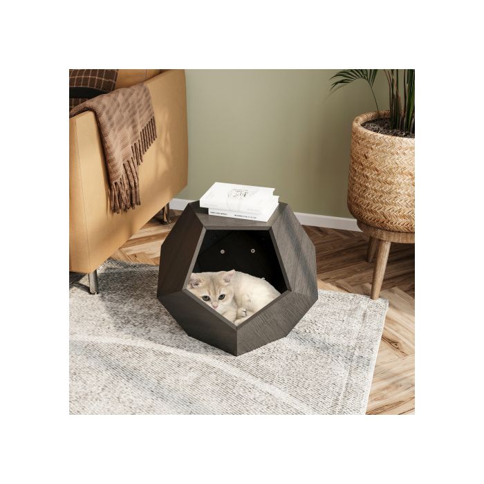 Meuble Moderne Pour Animaux De Compagnie 66 Cm, Lit Pour Chat, Table D'appoint Pour Canapé, Noir-marron