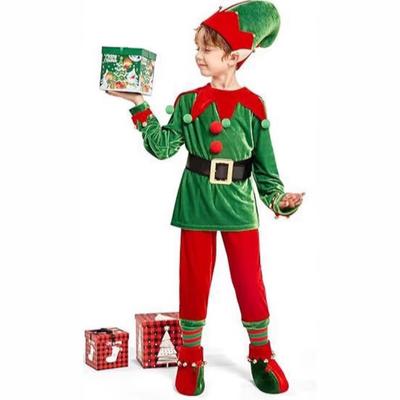 Christmas Kids Elf Costume Set Boy Velvet Funny Elf Dress Up Christmas Costume