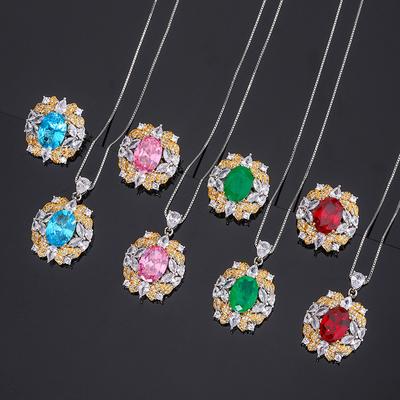 Aquamarine Necklace Zircon Paraiba Necklace Pendant Female Emerald Ring Simulation Red Tourmaline Ring