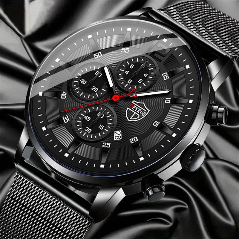 

Модные мужские кварцевые часы с календарем, мужские спортивные наручные часы из нержавеющей стали с сетчатым ремешком, мужские подарки
