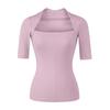 Light Gray Square Neck Slim Fit T-Shirt for Women - Short Sleeve, Waist Cinched, Ideal for Spring/Autumn