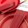 5 Pairs Red 'Fu' Alloy Chopsticks