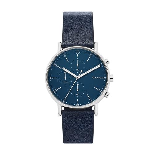 Skagen Men's Signatur SKW6463 Blue Leather Japanese Chronograph Fashion Watch
