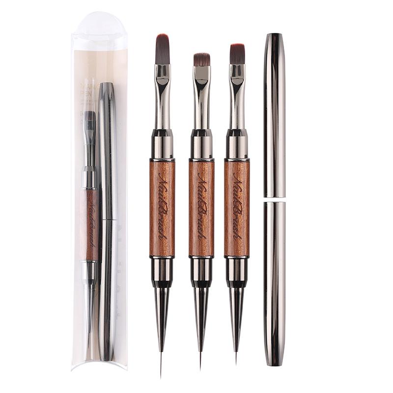 Sandalwood Dual-Ended Nail Art Brush: Multifunctional Gel Builder & Liner Tool for Nail Salons - Square/Round Tips
