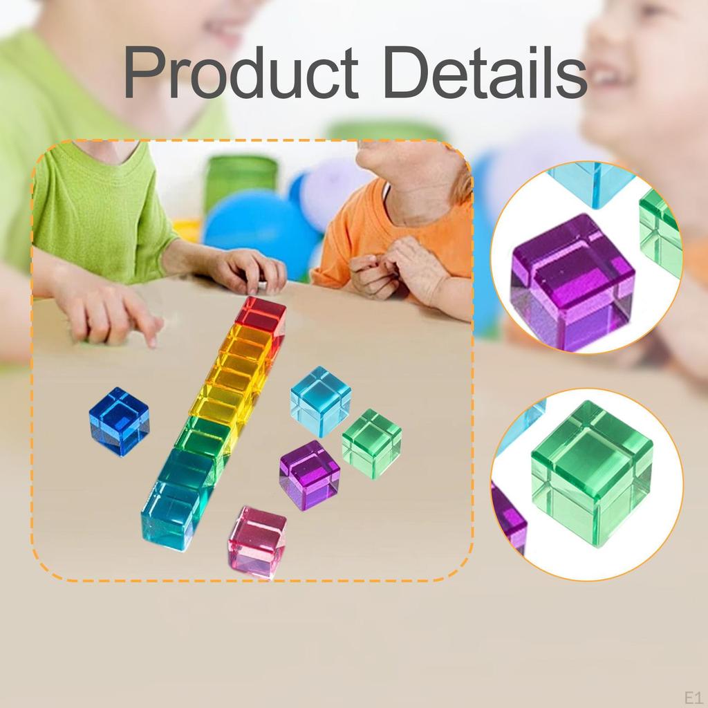Rainbow Building Blocks Set Sensory Toy Colorful Smooth Acrylic Gemstone Cubes for Boys