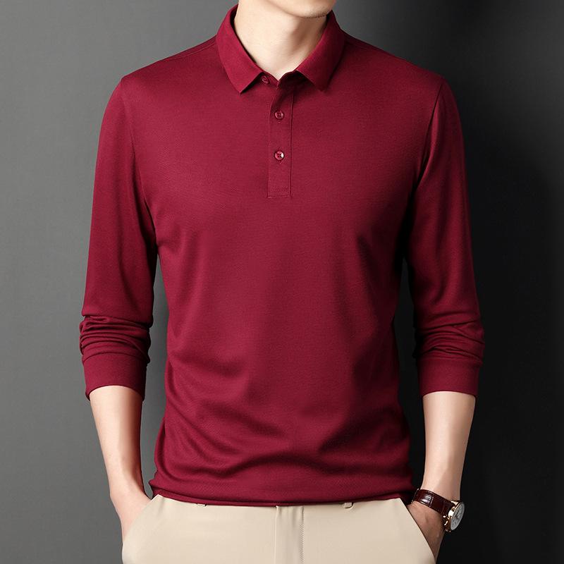 Men's Standing Collar Lapel Large Size Striped Long Sleeve Casual Business Pullover Long Sleeve