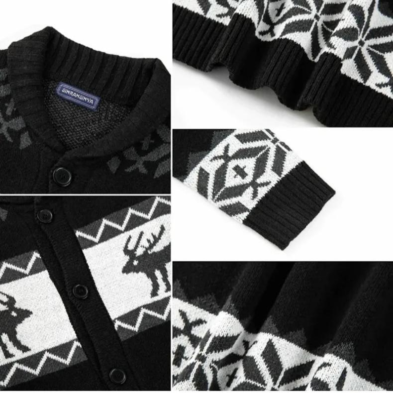 Men's Casual Shawl Collar Cardigan Sweater Button Down Knitted Sweaters Jacquard Pattern Long Sleeve Sweater Cardigans Knit Jackets Outfits for Male