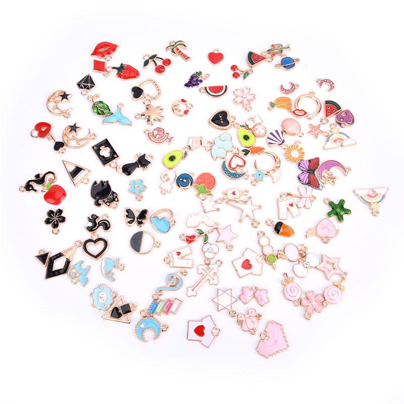 100Pcs Different Styles Mix Size Color Alloy Metal Drop Oil Charms Gold Pendant