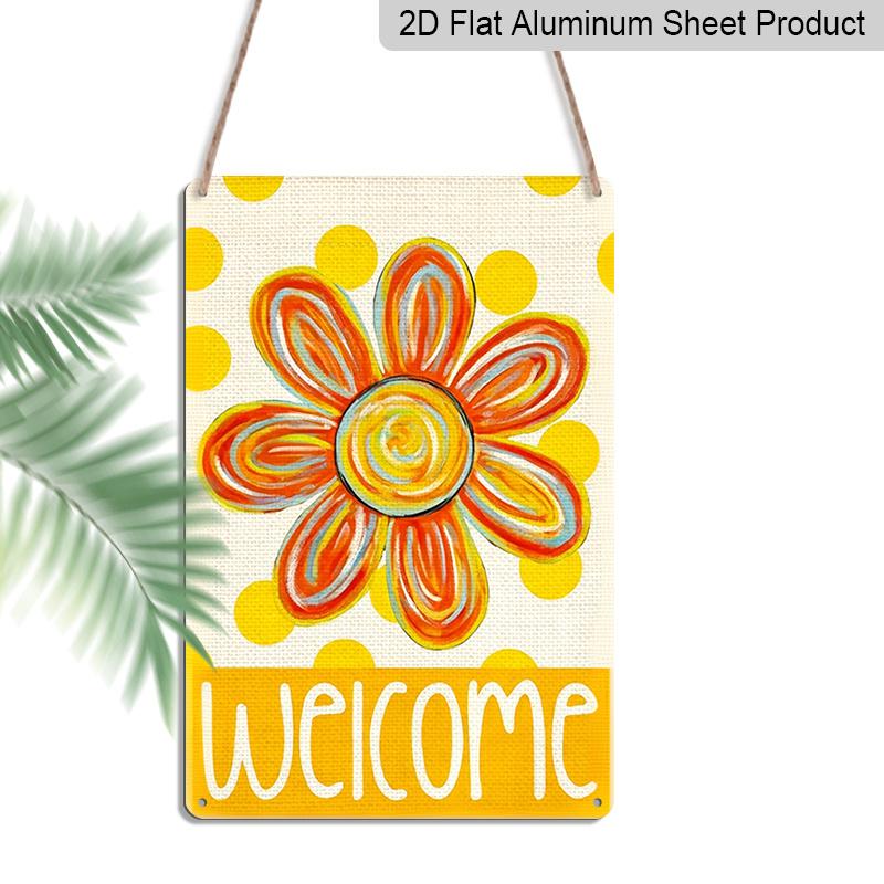 

2D Flat, 1pc Colorful Welcome Flower Metal Wall Art Sign - 8*12 Inch Aluminium Boho Floral Decor, Polka Dot Orange Flower Plaque, Perfect for 20*30cm