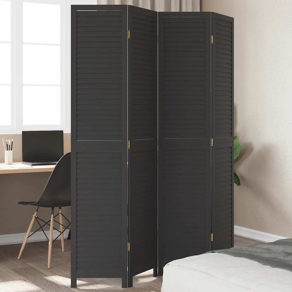 4 Piece Black Solid Wood Folding Screen Paulownia