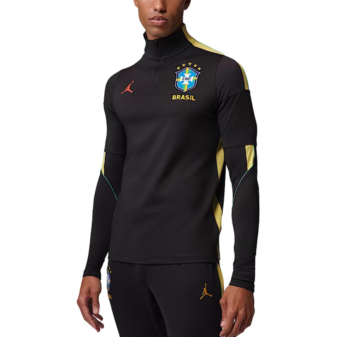 Jordan Dri-Fit Strike Brazil Team Quick-Dry Slim-Fit Pullover Long Sleeve Football Shirt Men tops IQ3293-010 S