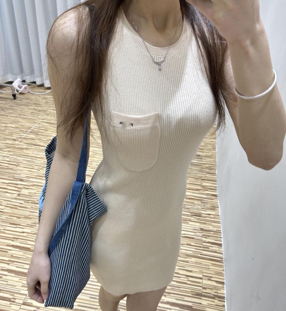 Stylish French-Inspired Sleeveless Vest Dress with Pocket Embroidery 