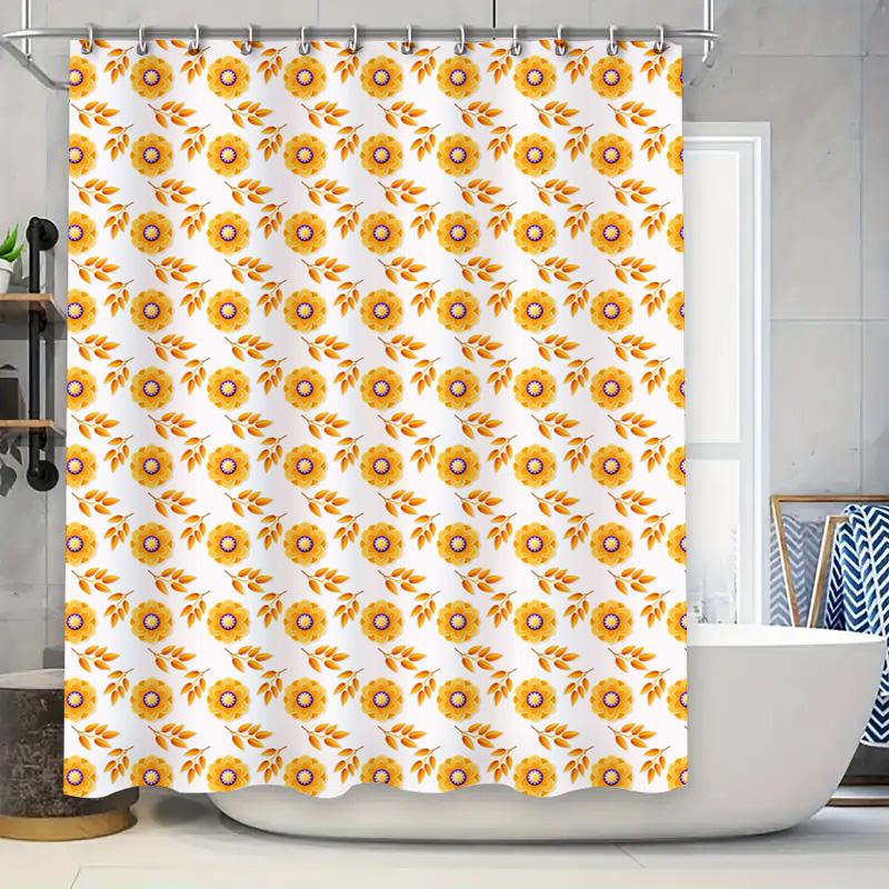 Yellow Floral Shower Curtain Bathroom Decor Waterproof Fabric Shower Panel 90x180cm