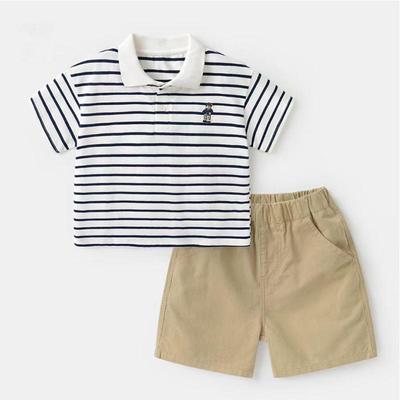 Boys' 2-Piece Cotton Set - Striped Short Sleeved POLO Shirt + Shorts Casual Outfit S-XXL