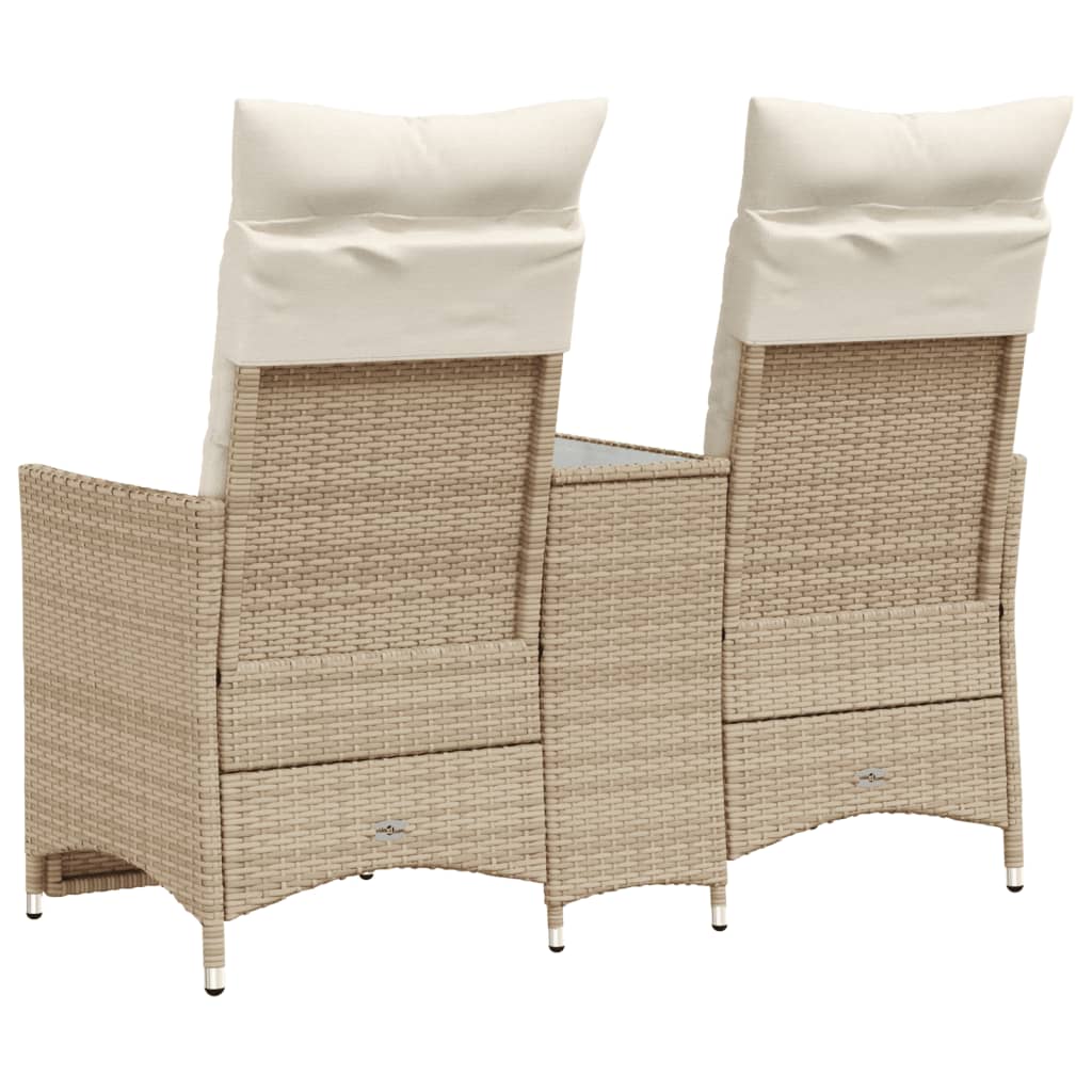 Garden Sofa 2 Seater Adjustable with Table Beige Poly Rattan