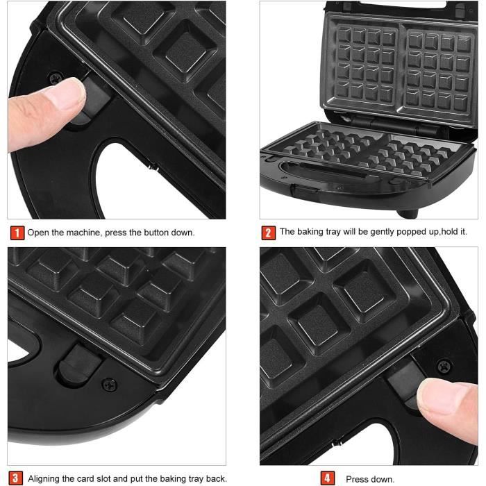 Ozavo 3 en 1 sandwich grill,sandwitch toaster,croque gaufre,appareil à croque-monsieur en acier inoxydable,750w,noir