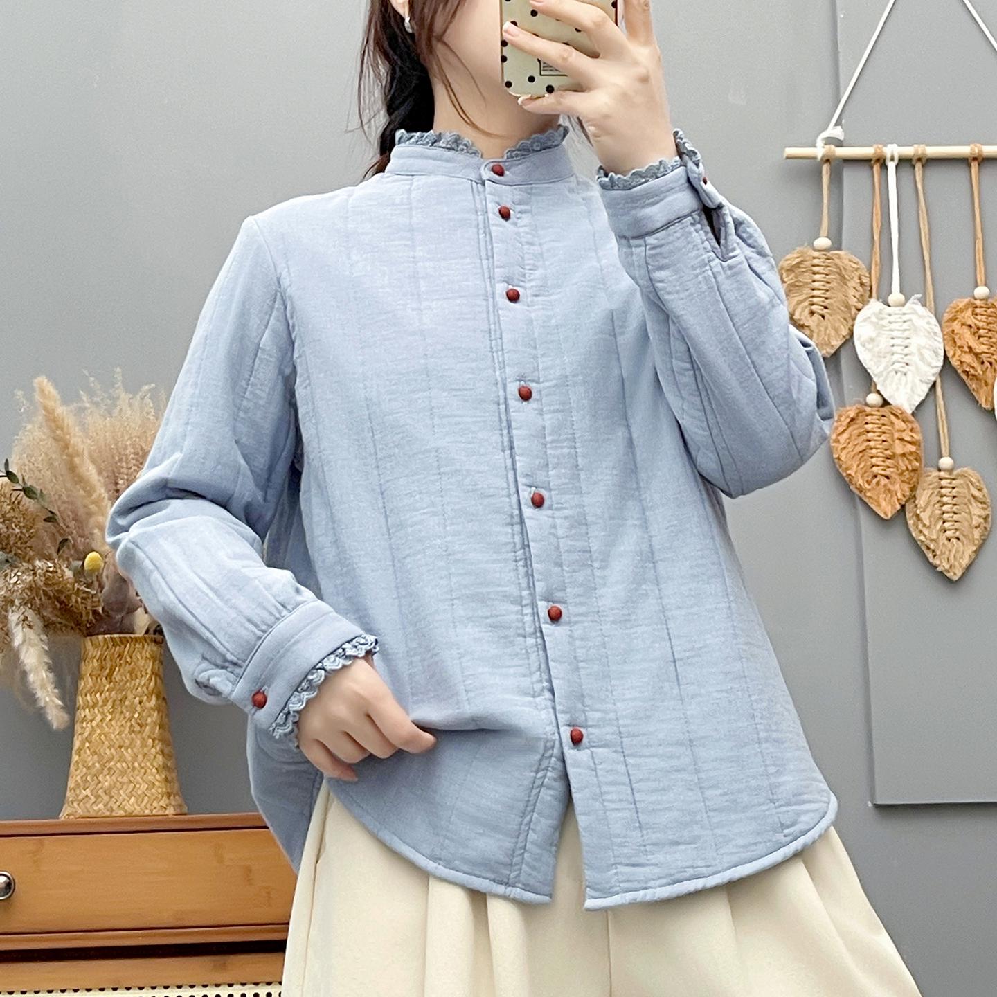 

Women s Quilted Padded Winter Shirt: Stand Collar, Soft, Skin-Friendly, Thick Base Layer M (for 90-110 lbs)