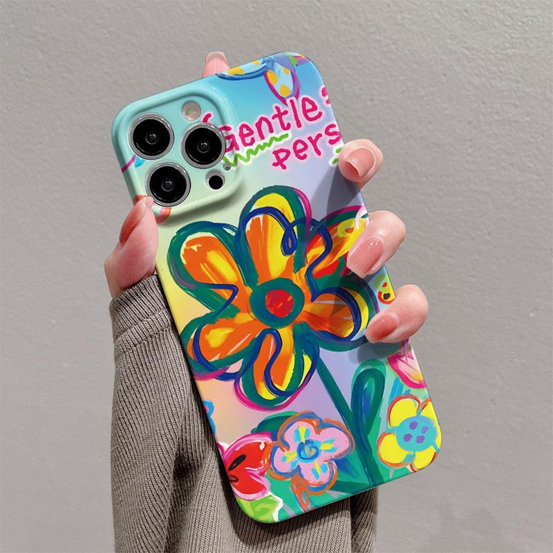 Colorful Flower Checkered Pattern Glossy Film Hard PC Phone Case for Oppo A6 A5 A78 A3 A3X A60 A76 A36 A17 A16e A55 Pro 4G 5G