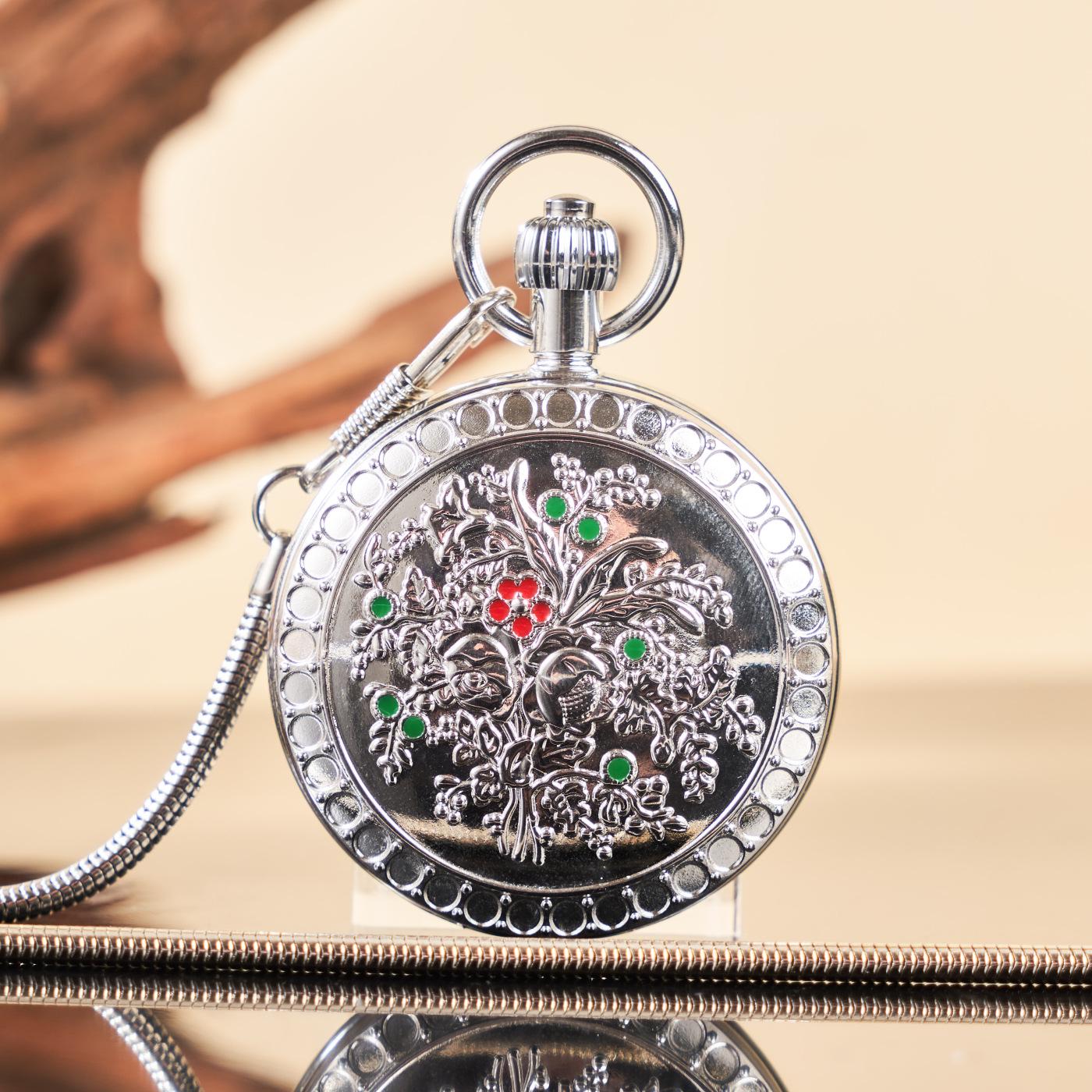 

Copper Camellia Engraved Mechanical Pocket Watch - Women s Classic Flip Cover Pendant Watch