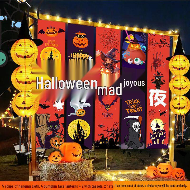 Halloween Förskola Bar Utomhusdekor: Hängande pumlykta & Fotorekvisita-prydnader