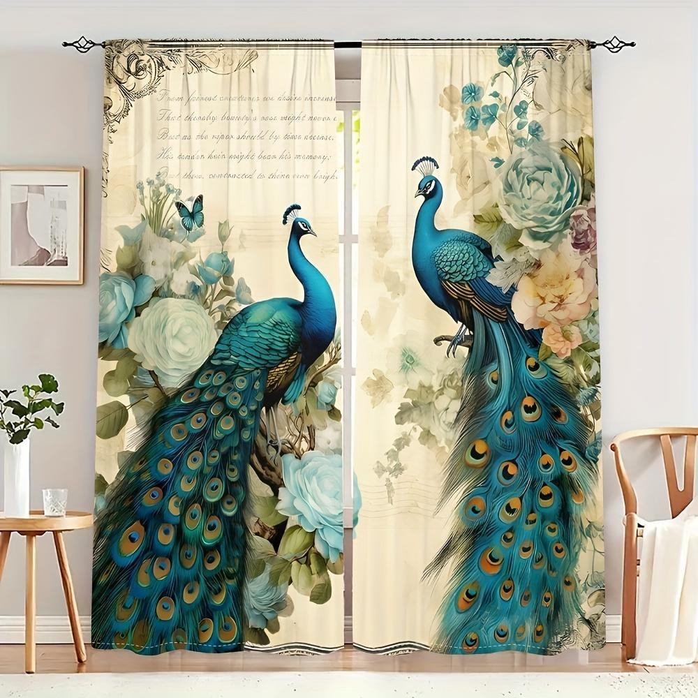 2pcs- Noble Luxury Peacock Polyester Curtains, Pole Bag Curtains 42*84, Bedroom, Living Room, Home Room Decoration