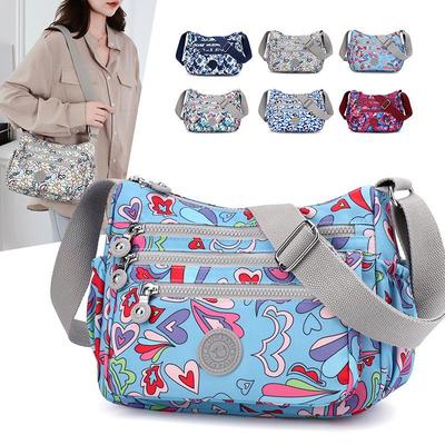 Printed Nylon Mom Bag - Oxford Cloth, Single Shoulder/Crossbody, Casual Lightweight Canvas Bag for Women