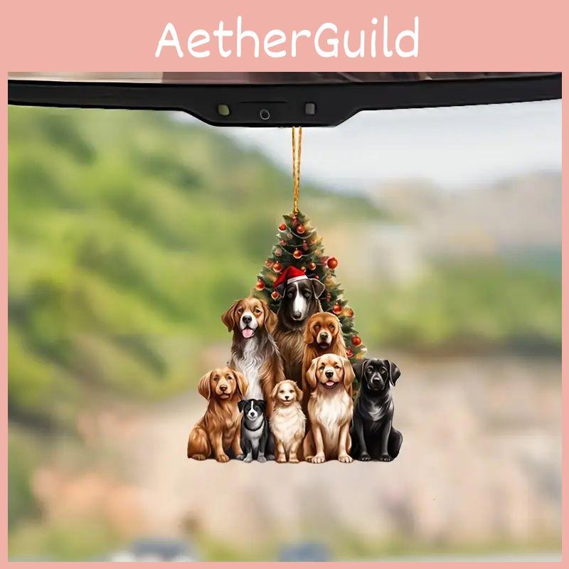 Charming 2d Acrylic Cartoon Christmas Dog Car Ornament For Festive Interior Decoration