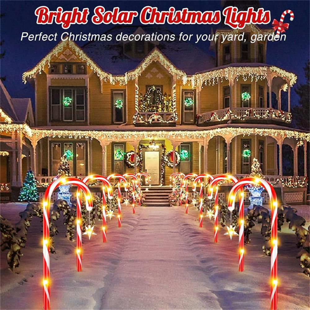Christmas Candy Cane Lights Outdoor Christmas Decorations Waterproof Holiday Ambiance Light Snowman Pathway Lamp for Lawn Yard